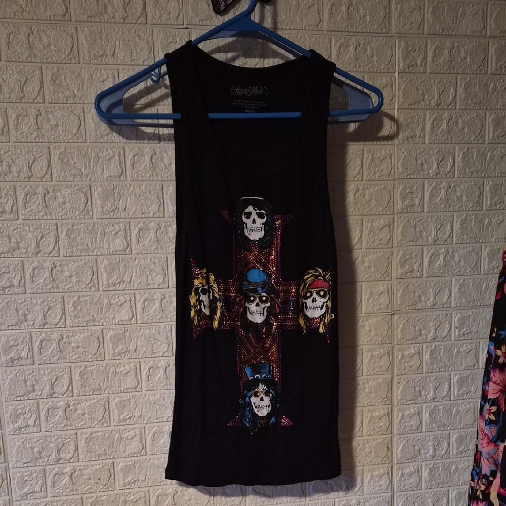 Lauren moshi guns n roses crystal Black Tank Top with Skull Graphic